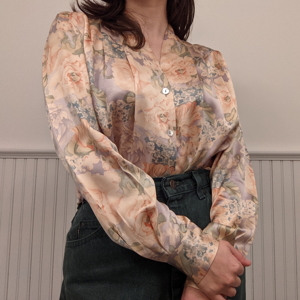 Vintage 80s Christian Dior Floral Silk Button Down